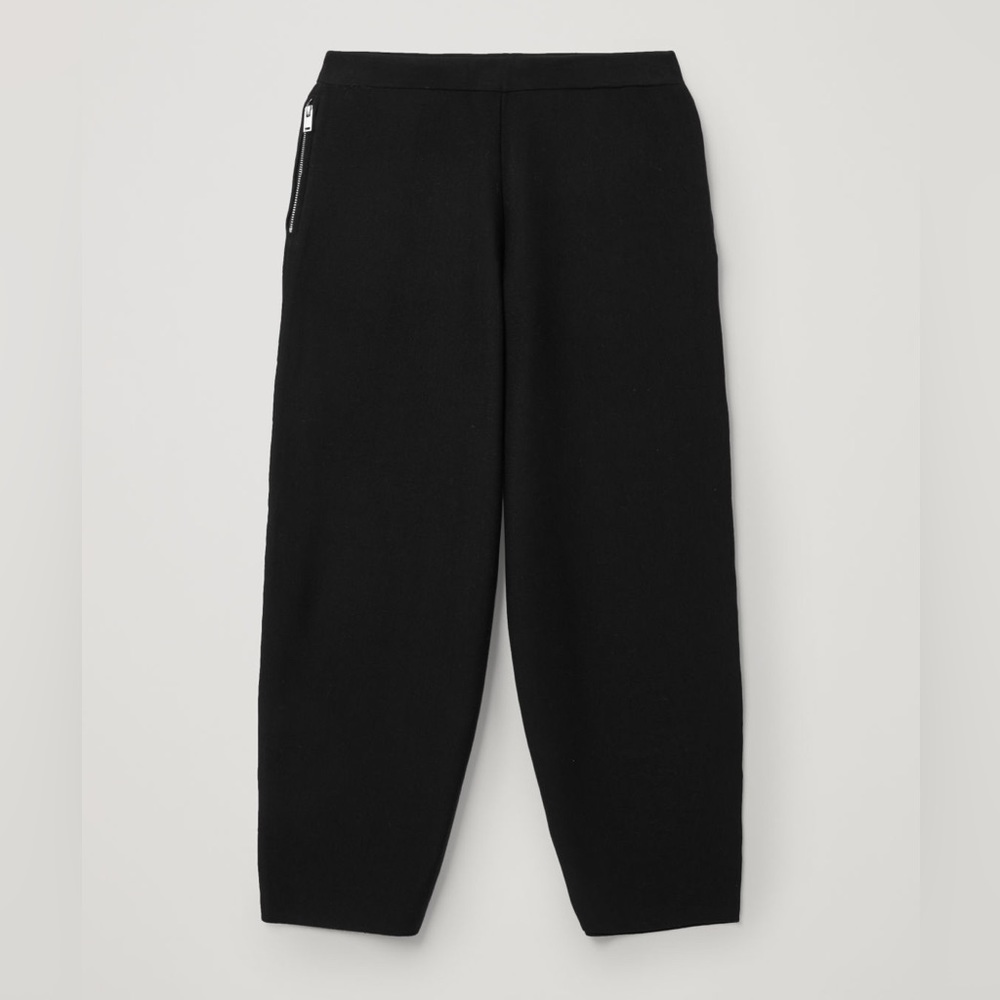 COS Womens Knitted Merino Wool Trouser M Black Wide Leg Sweater Pant Minimalist